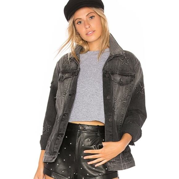 Rails Oversized Star Patch Faded Denim Jacket Black Womens Size Small - Picture 3 of 7